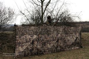 Ameristep Fieldhunter Blind in Max-4 ® vor einer Hecke