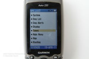 Menüführung beim Garmin Astro 220 Hundeortungssystem