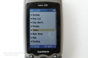 Menüführung beim Garmin Astro 220 Hundeortungssystem