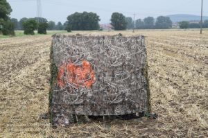 Jäger mit Jacke in Blaze Orange im Tarnschirm