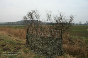 Tarnschirm für Krähenjagd vor Strauch